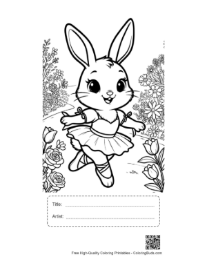 Thumbnail: Lovely Rabbit Dancer Twirling in a Field of Blossoms Printable with Title and Artist Box