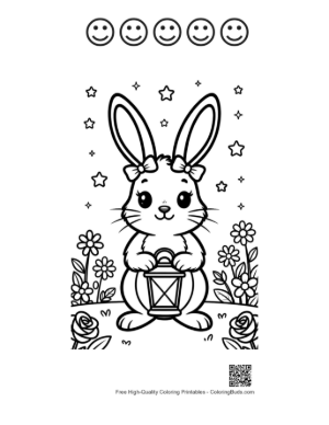 Thumbnail: Magic Jackrabbit Carrying a Glowing Lantern in the Meadow Printable and 5 Happy Face Outline