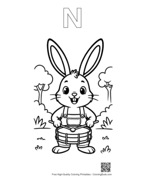 Thumbnail: Musical Jackrabbit Keeping the Beat with a Drum Set Printable Outline Alphabet N