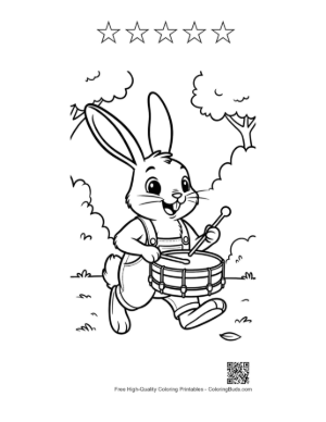 Thumbnail: Musician Jackrabbit Marching and Playing a Snare Drum Printable and 5 Star Outline