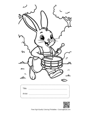 Thumbnail: Musician Jackrabbit Marching and Playing a Snare Drum Printable with Title and Artist Box
