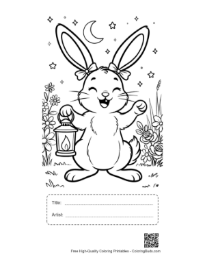 Thumbnail: Night Jackrabbit Holding a Lantern Under a Starry Sky Printable with Title and Artist Box