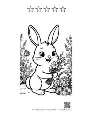 Thumbnail: Playful Bunny Holding a Bunch of Wild Flowers in the Garden Printable and 5 Star Outline
