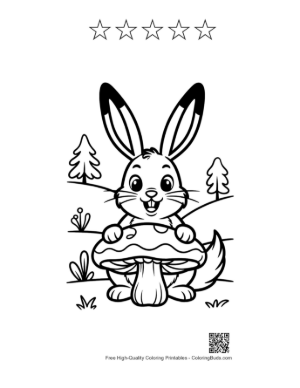 Thumbnail: Playful Jackrabbit Balancing on a Large Toadstool Cap Printable and 5 Star Outline