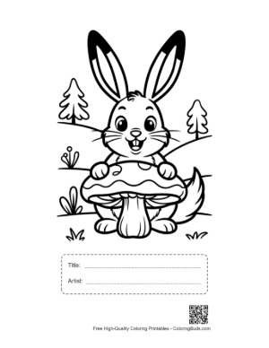 Thumbnail: Playful Jackrabbit Balancing on a Large Toadstool Cap Printable with Title and Artist Box