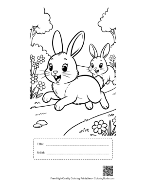 Thumbnail: Playful Rabbit Running Across the Field Under the Sun Printable with Title and Artist Box