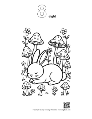 Thumbnail: Sleepy Bunny Rabbit Napping Under Giant Forest Mushrooms Printable Outline Number 8