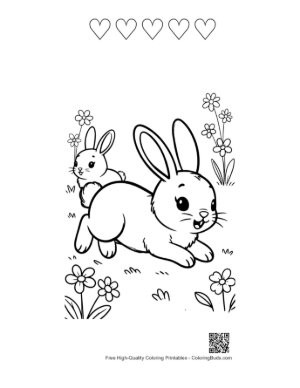 Thumbnail: Small Baby Bunny Hopping Through the Grass on a Sunny Day Printable and 5 Heart Outline