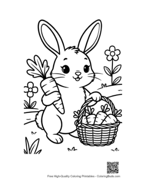 Thumbnail: Small Bunny Carrying a Basket and a Healthy Garden Carrot Printable