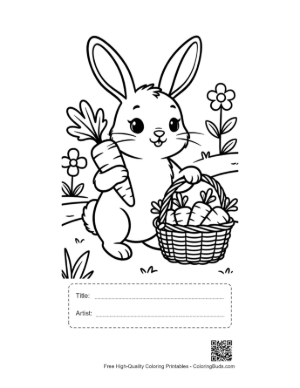 Thumbnail: Small Bunny Carrying a Basket and a Healthy Garden Carrot Printable with Title and Artist Box