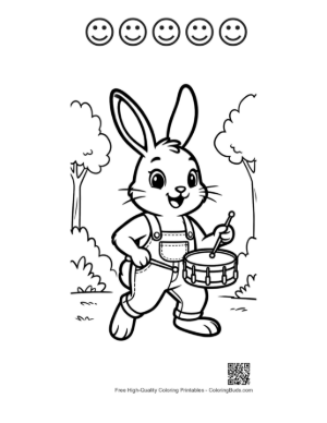Thumbnail: Talented Jackrabbit Drummer Performing in the Forest Printable and 5 Happy Face Outline