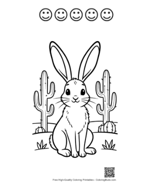 Thumbnail: Wild Jackrabbit with Long Ears in a Desert Habitat Printable and 5 Happy Face Outline