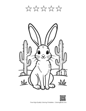 Thumbnail: Wild Jackrabbit with Long Ears in a Desert Habitat Printable and 5 Star Outline