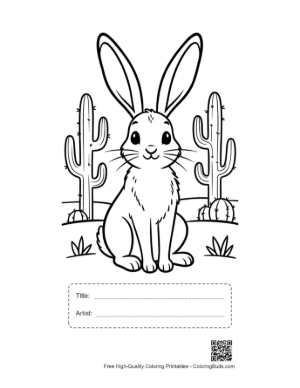 Thumbnail: Wild Jackrabbit with Long Ears in a Desert Habitat Printable with Title and Artist Box