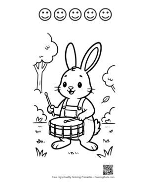 Thumbnail: Young Jackrabbit Practicing the Drum in the Outdoors Printable and 5 Happy Face Outline