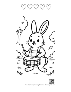 Thumbnail: Young Jackrabbit Practicing the Drum in the Outdoors Printable and 5 Heart Outline