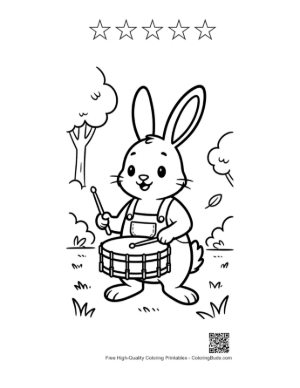 Thumbnail: Young Jackrabbit Practicing the Drum in the Outdoors Printable and 5 Star Outline