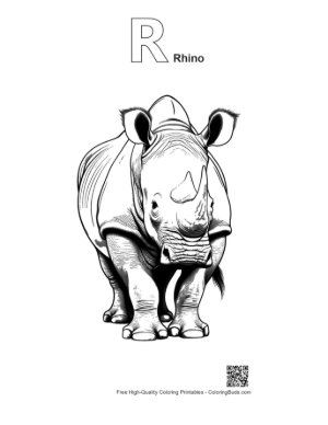 Thumbnail: Majestic White Rhino Line Art Printable Outline Alphabet R Rhino
