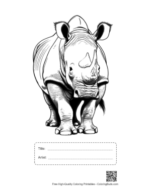 Thumbnail: Majestic White Rhino Line Art Printable with Title and Artist Box