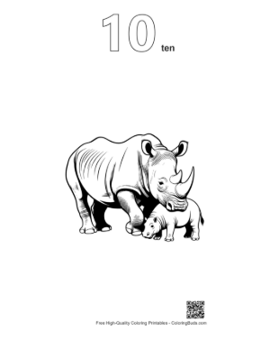 Thumbnail: Majestic White Rhino Mother and Calf Printable Outline Number 10