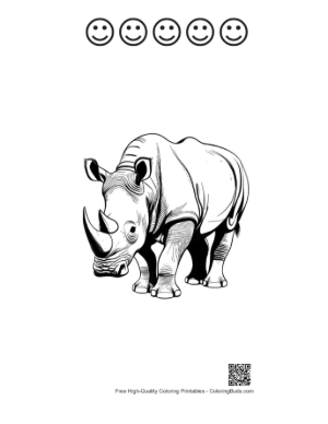 Thumbnail: Majestic White Rhino Stalking Forward Printable and 5 Happy Face Outline