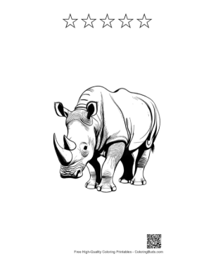 Thumbnail: Majestic White Rhino Stalking Forward Printable and 5 Star Outline