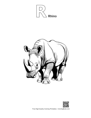Thumbnail: Majestic White Rhino Stalking Forward Printable Outline Alphabet R Rhino