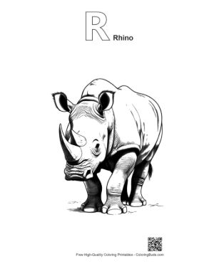 Thumbnail: Majestic White Rhino Stance Printable Outline Alphabet R Rhino