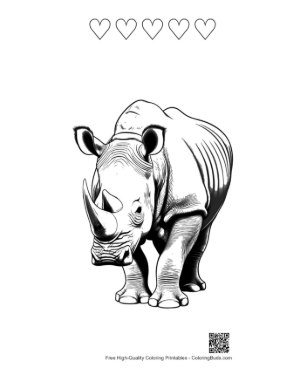 Thumbnail: Majestic White Rhino Stands Boldly Printable and 5 Heart Outline