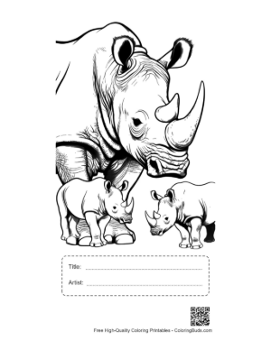 Thumbnail: Majestic White Rhino with Playful Calves Printable with Title and Artist Box