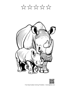 Thumbnail: Mother White Rhino and Calf Outline Printable and 5 Star Outline
