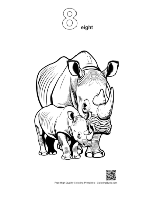 Thumbnail: Mother White Rhino and Calf Outline Printable Outline Number 8