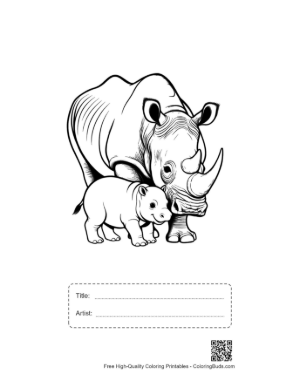 Thumbnail: Mother White Rhino Nuzzling Calf Printable with Title and Artist Box