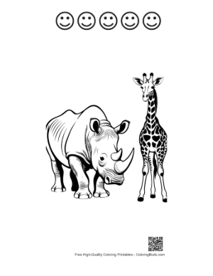 Thumbnail: White Rhino and Giraffe Line Art Printable and 5 Happy Face Outline