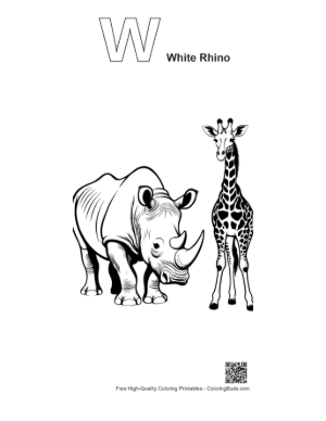 Thumbnail: White Rhino and Giraffe Line Art Printable Outline Alphabet with White Rhino