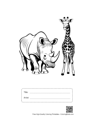 Thumbnail: White Rhino and Giraffe Line Art Printable with Title and Artist Box