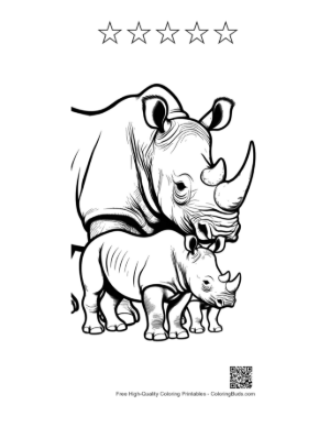 Thumbnail: White Rhino Mother and Calf Outline Printable and 5 Star Outline