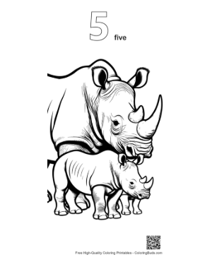 Thumbnail: White Rhino Mother and Calf Outline Printable Outline Number 5