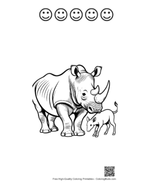 Thumbnail: White Rhino Mother and Calf Printable and 5 Happy Face Outline