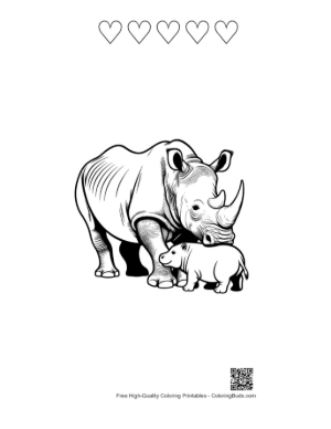 Thumbnail: White Rhino Mother and Calf Printable and 5 Heart Outline