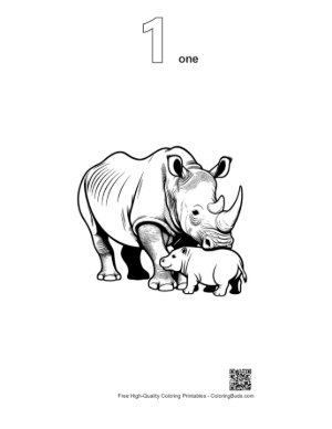 Thumbnail: White Rhino Mother and Calf Printable Outline Number 1