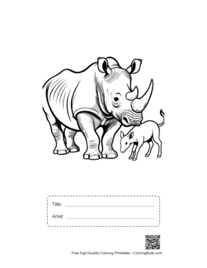 Thumbnail: White Rhino Mother and Calf Printable with Title and Artist Box
