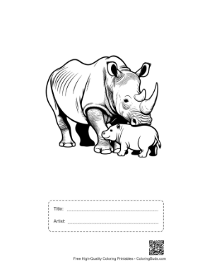 Thumbnail: White Rhino Mother and Calf Printable with Title and Artist Box