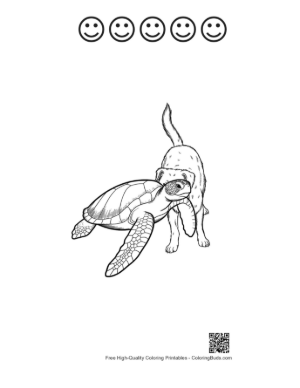 Thumbnail: Curious Puppy Nosing Green Sea Turtle Printable and 5 Happy Face Outline