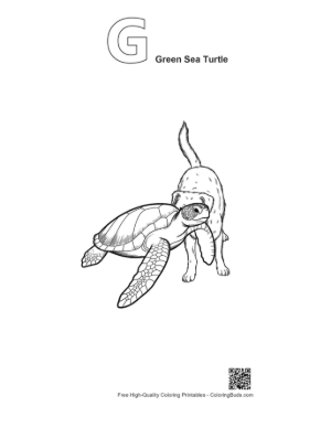 Thumbnail: Curious Puppy Nosing Green Sea Turtle Printable Outline Alphabet G Green Sea Turtle