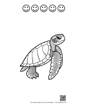 Thumbnail: Cute Baby Sea Turtle Line Art Printable and 5 Happy Face Outline