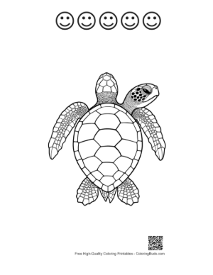 Thumbnail: Cute Baby Sea Turtle Line Art Printable and 5 Happy Face Outline