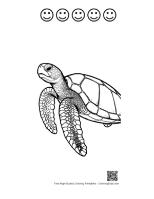 Thumbnail: Cute Baby Sea Turtle Line Art Printable and 5 Happy Face Outline