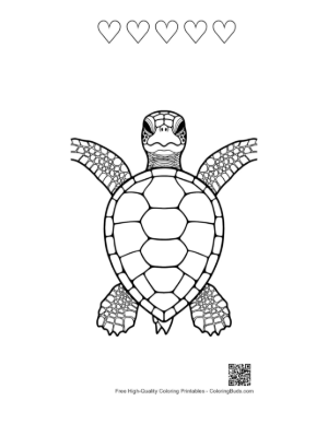 Thumbnail: Cute Baby Sea Turtle Line Art Printable and 5 Heart Outline