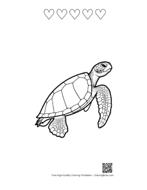 Thumbnail: Cute Baby Sea Turtle Line Art Printable and 5 Heart Outline